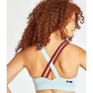 Oiselle Light Blue and Maroon Sports Bra